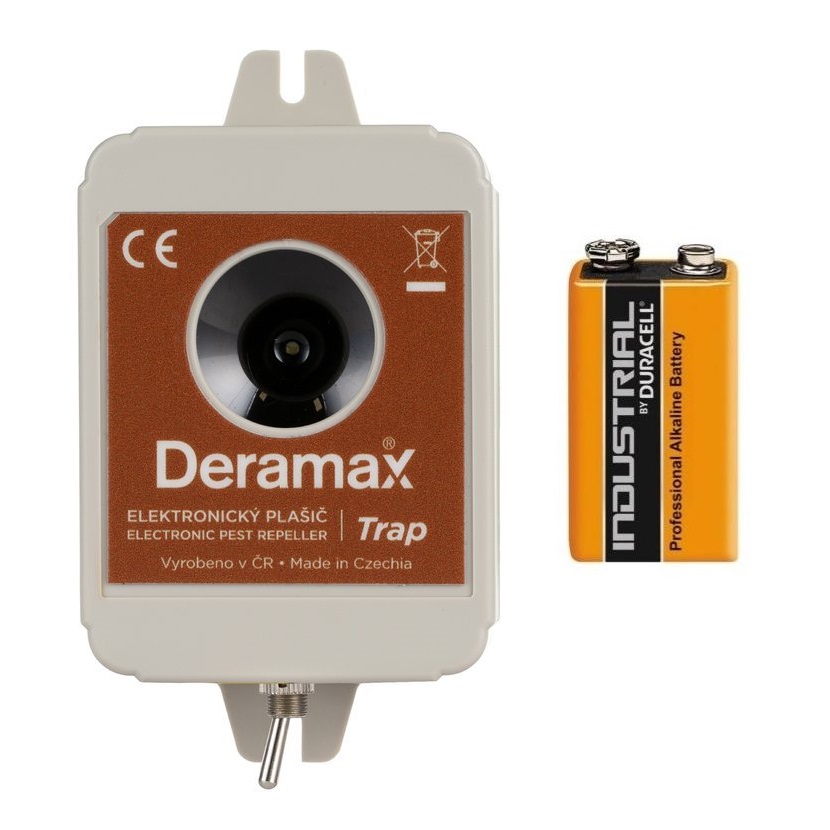 Deramax Trap - Ultrazvukový plašič koček, psů a divoké zvěře s baterií