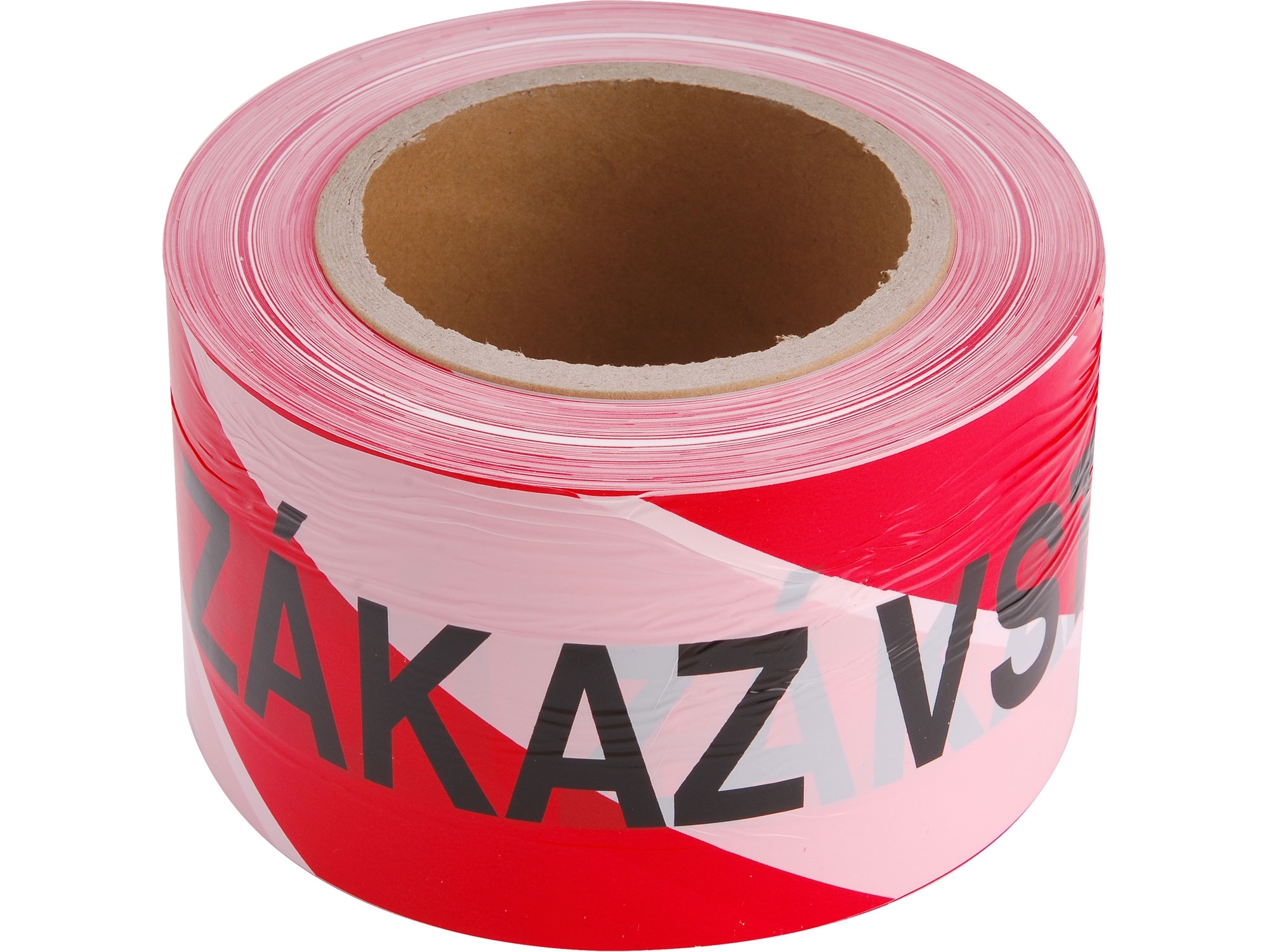 POŠK. OBAL páska výstražná červeno-bílá, 75mm x 250m, PE, s nápisem ZÁKAZ VSTUPU po celé délce pásky